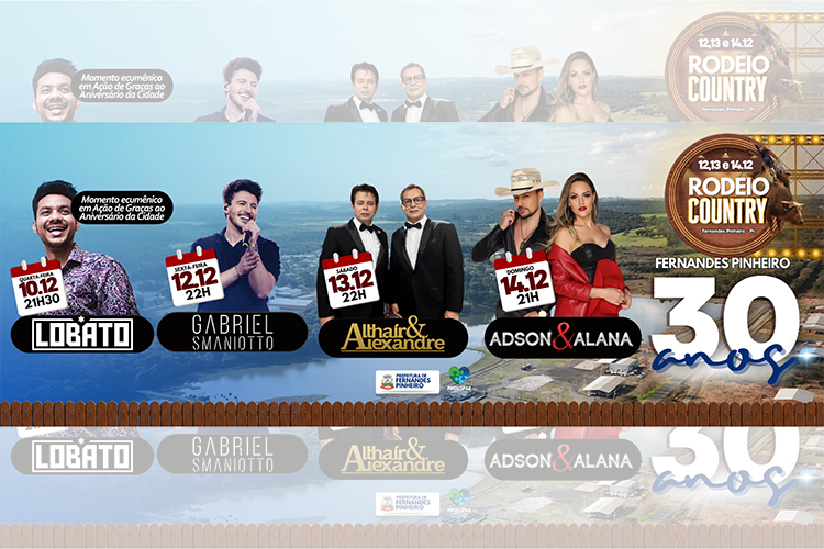 Fernandes Pinheiro celebra 30 anos com fé, shows e rodeio; confira a programação